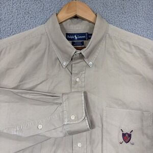 Polo Ralph Lauren Mens XXL Button Down Beige Crest Logo Long Sleeve Shirt